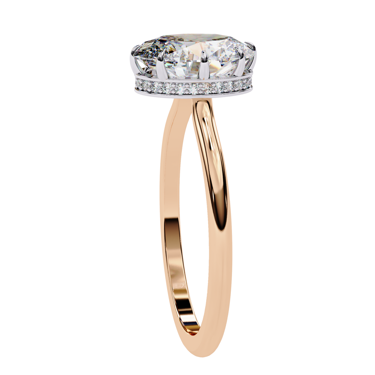 rose gold / moissanite, rose gold / lab grown
