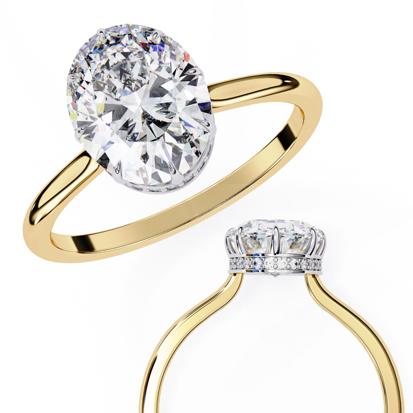 yellow gold / moissanite, yellow gold / lab grown