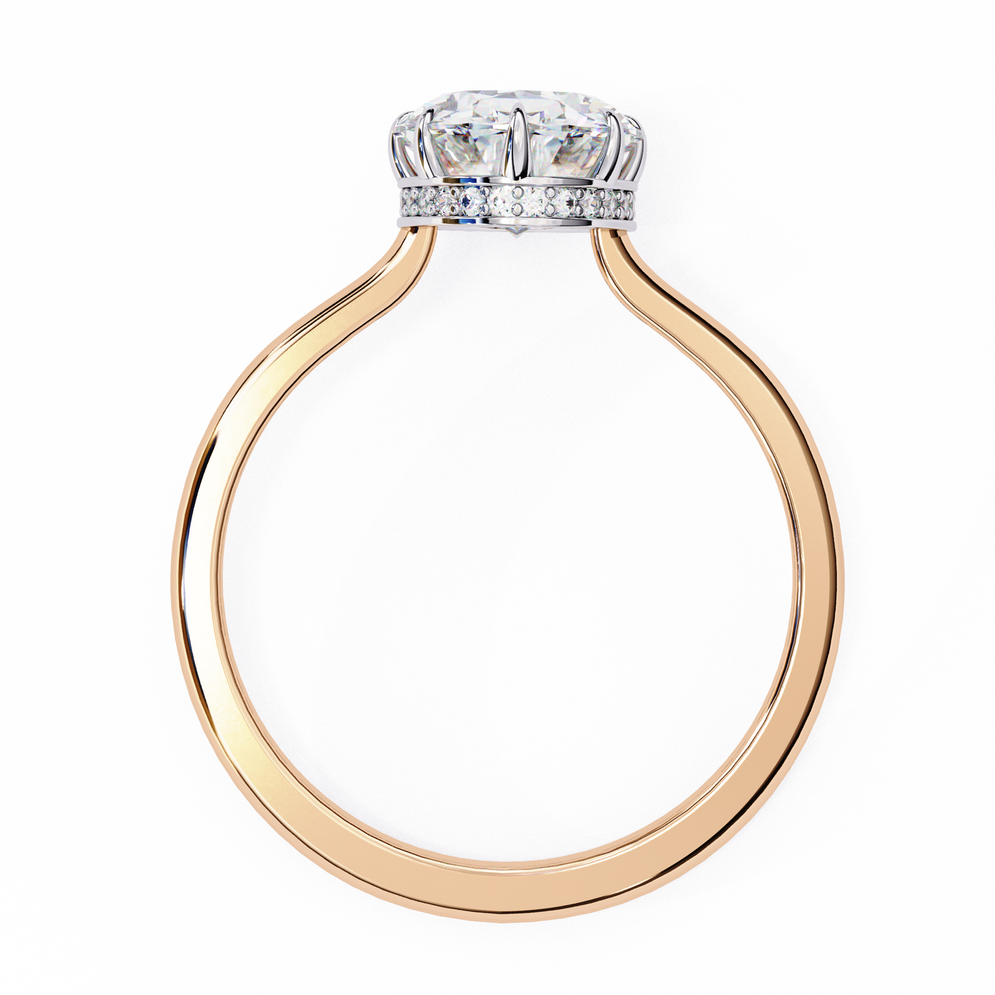 rose gold / moissanite, rose gold / lab grown