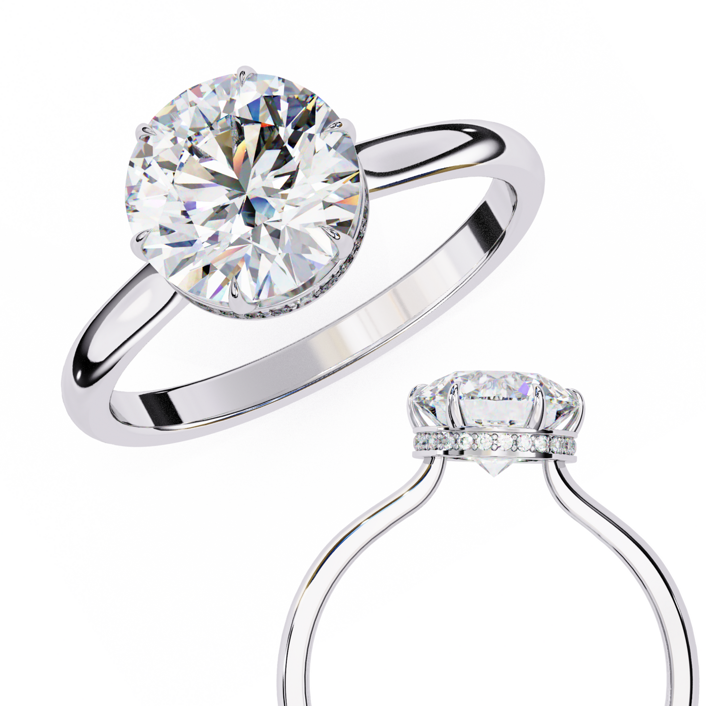 white gold / moissanite, white gold / lab grown