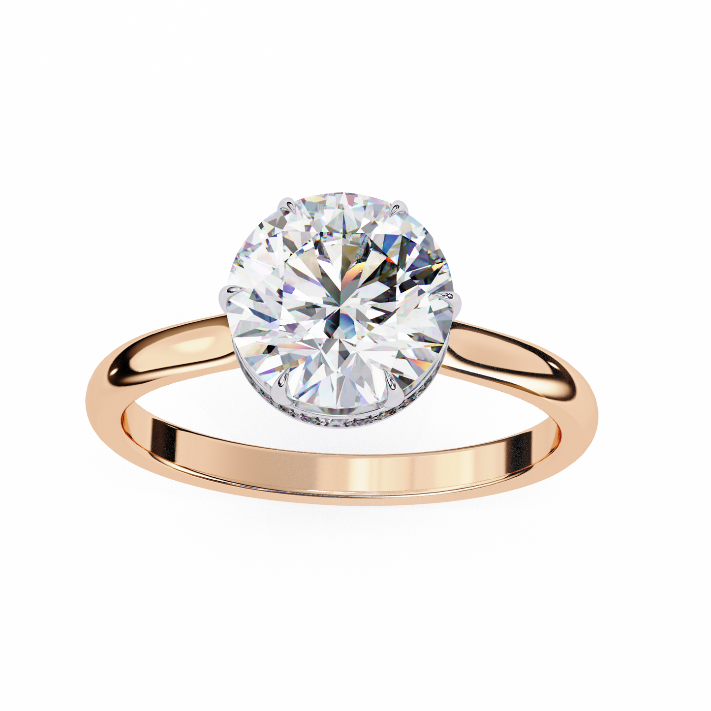rose gold / moissanite, rose gold / lab grown