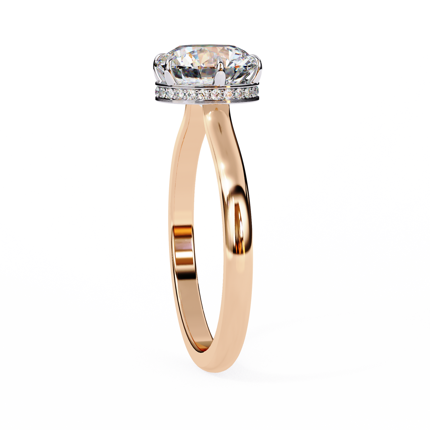 rose gold / moissanite, rose gold / lab grown