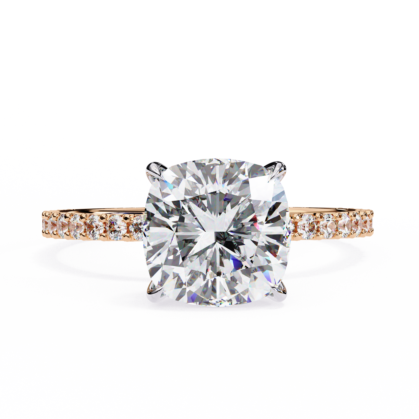 rose gold / moissanite, rose gold / lab grown
