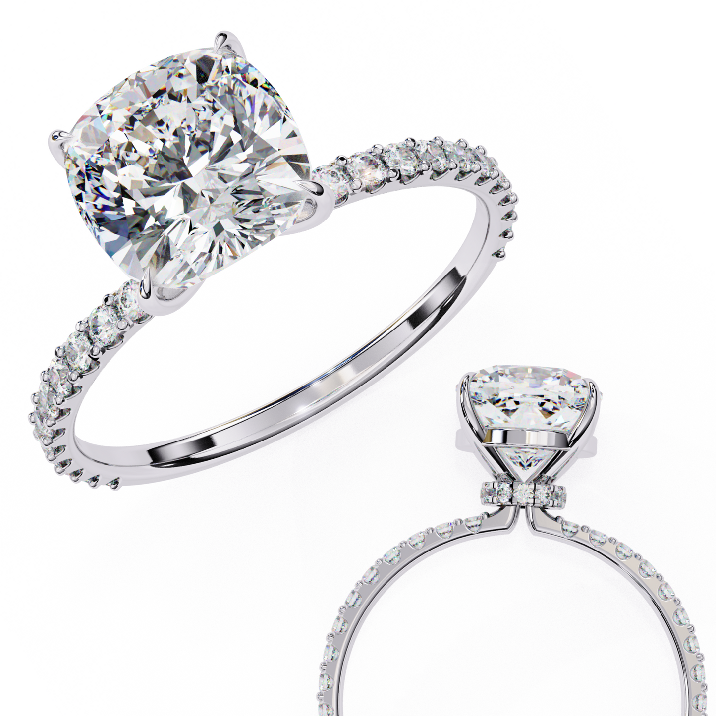 white gold / moissanite, white gold / lab grown