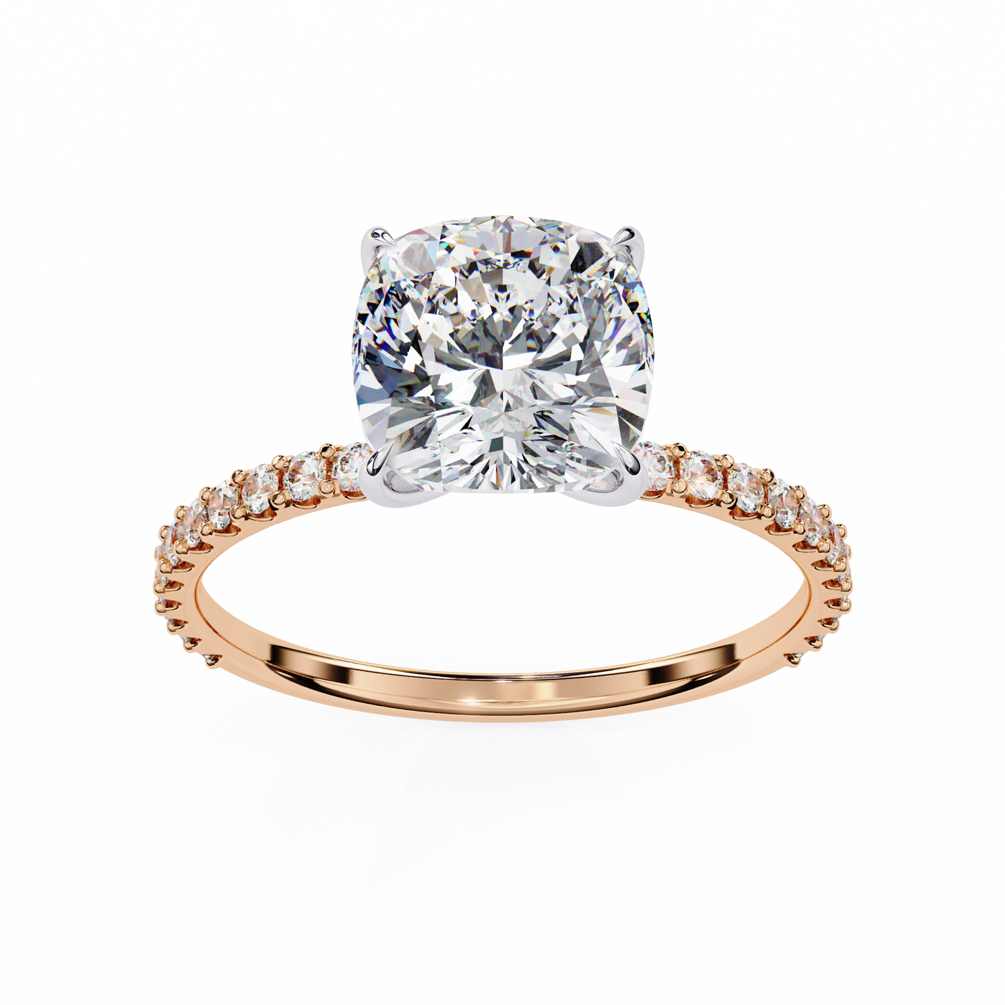 rose gold / moissanite, rose gold / lab grown
