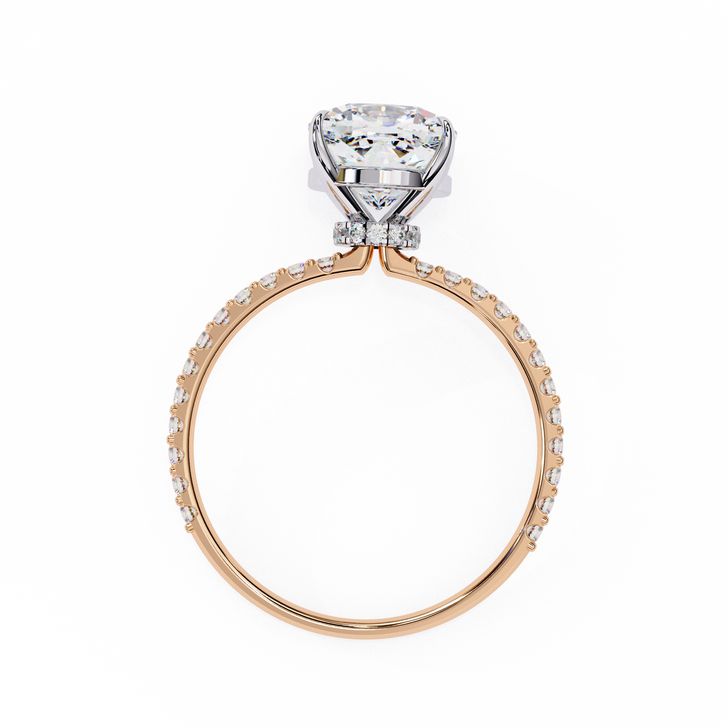 rose gold / moissanite, rose gold / lab grown
