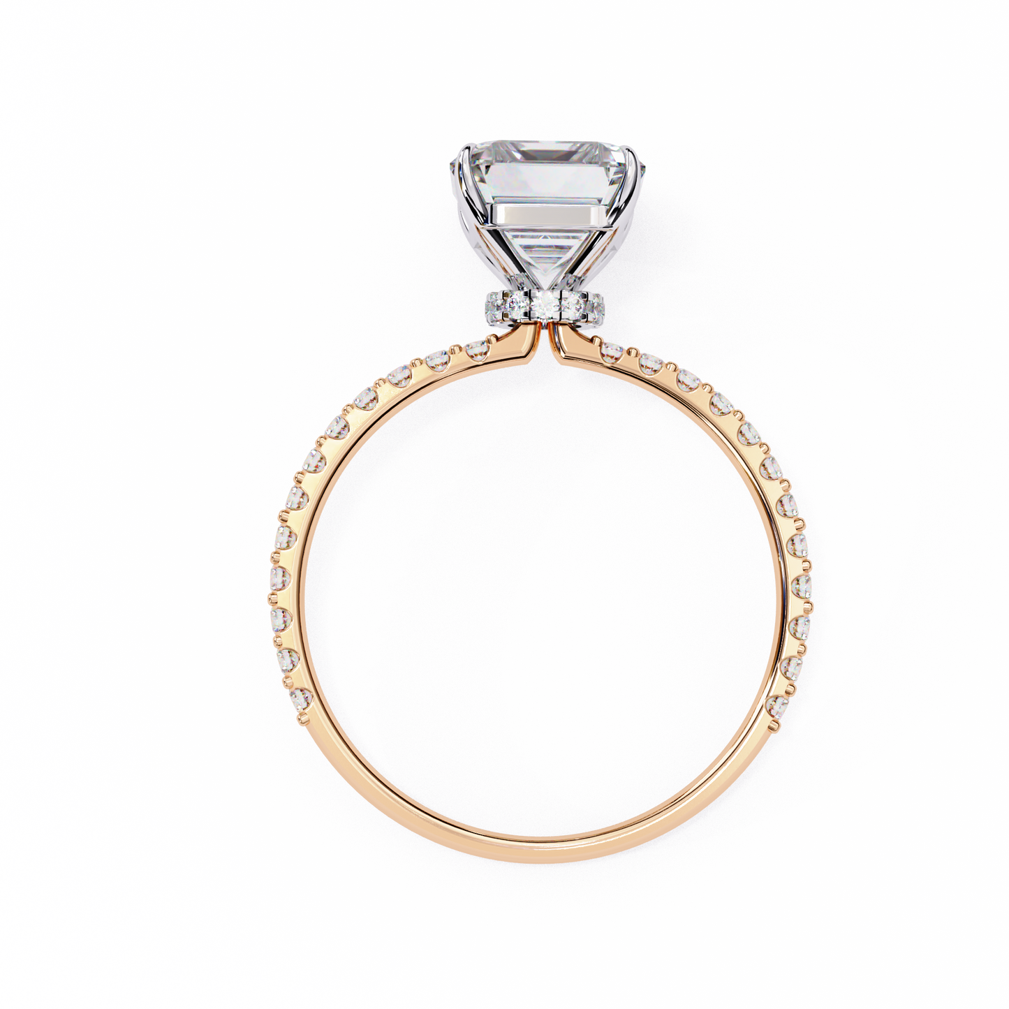 rose gold / moissanite, rose gold / lab grown