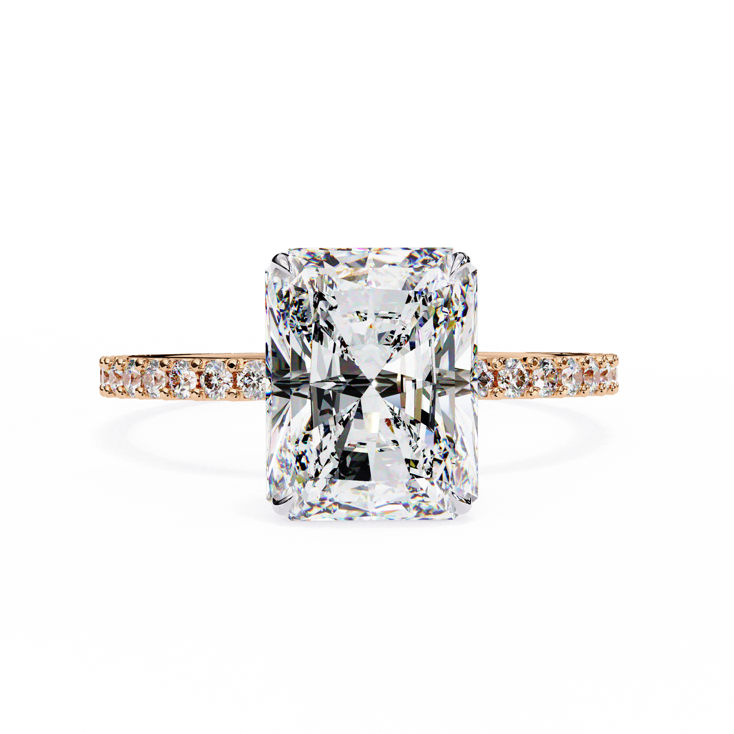 rose gold / moissanite, rose gold / lab grown