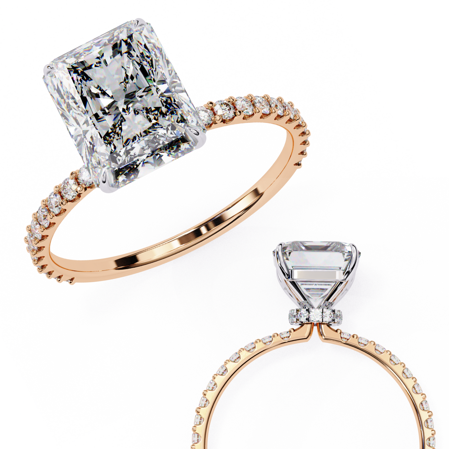 rose gold / moissanite, rose gold / lab grown