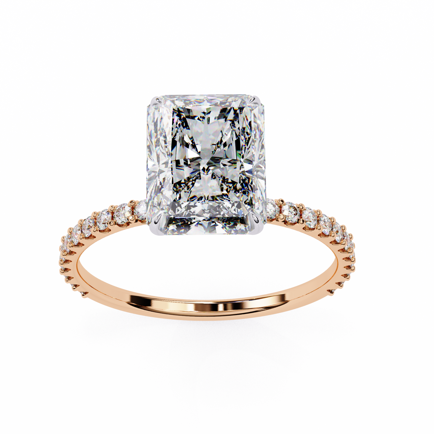 rose gold / moissanite, rose gold / lab grown