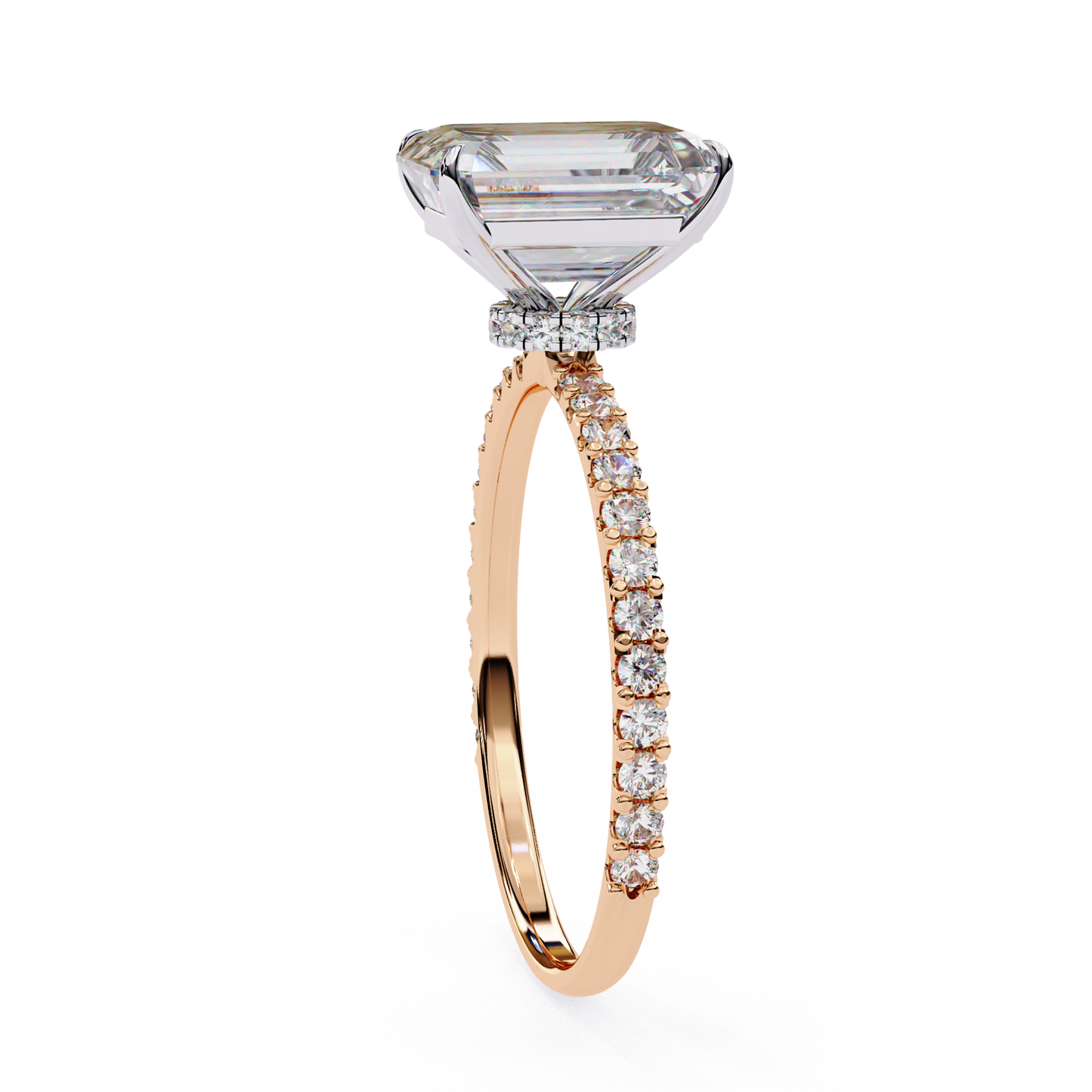 rose gold / moissanite, rose gold / lab grown