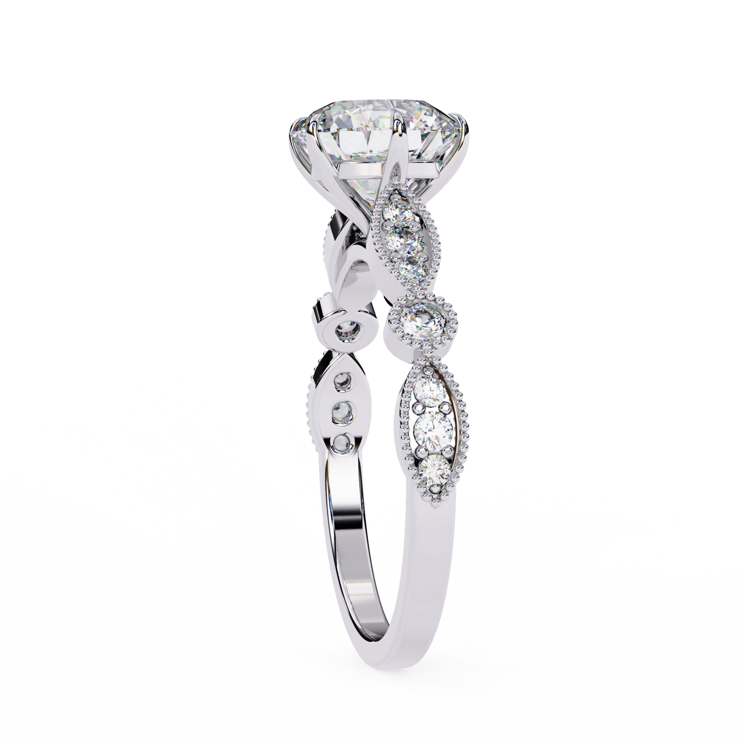 white gold / moissanite, white gold / lab grown