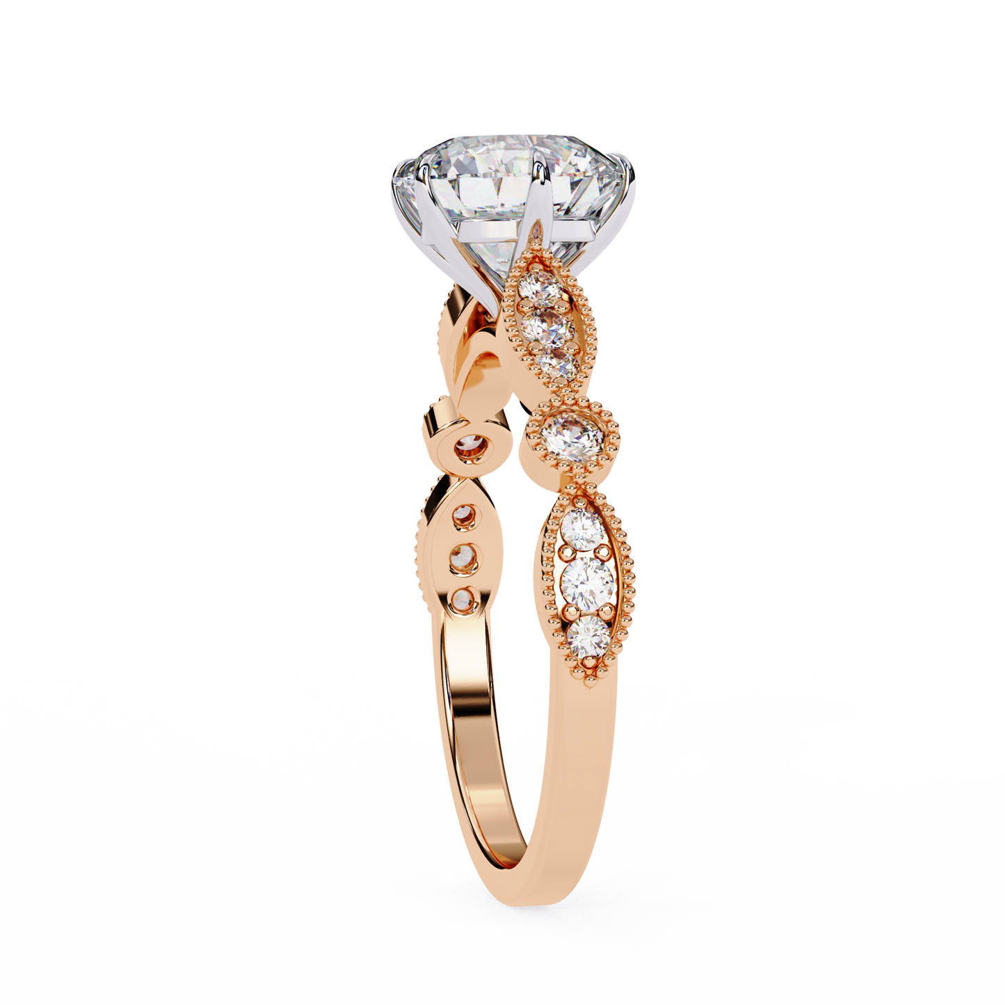 rose gold / moissanite, rose gold / lab grown