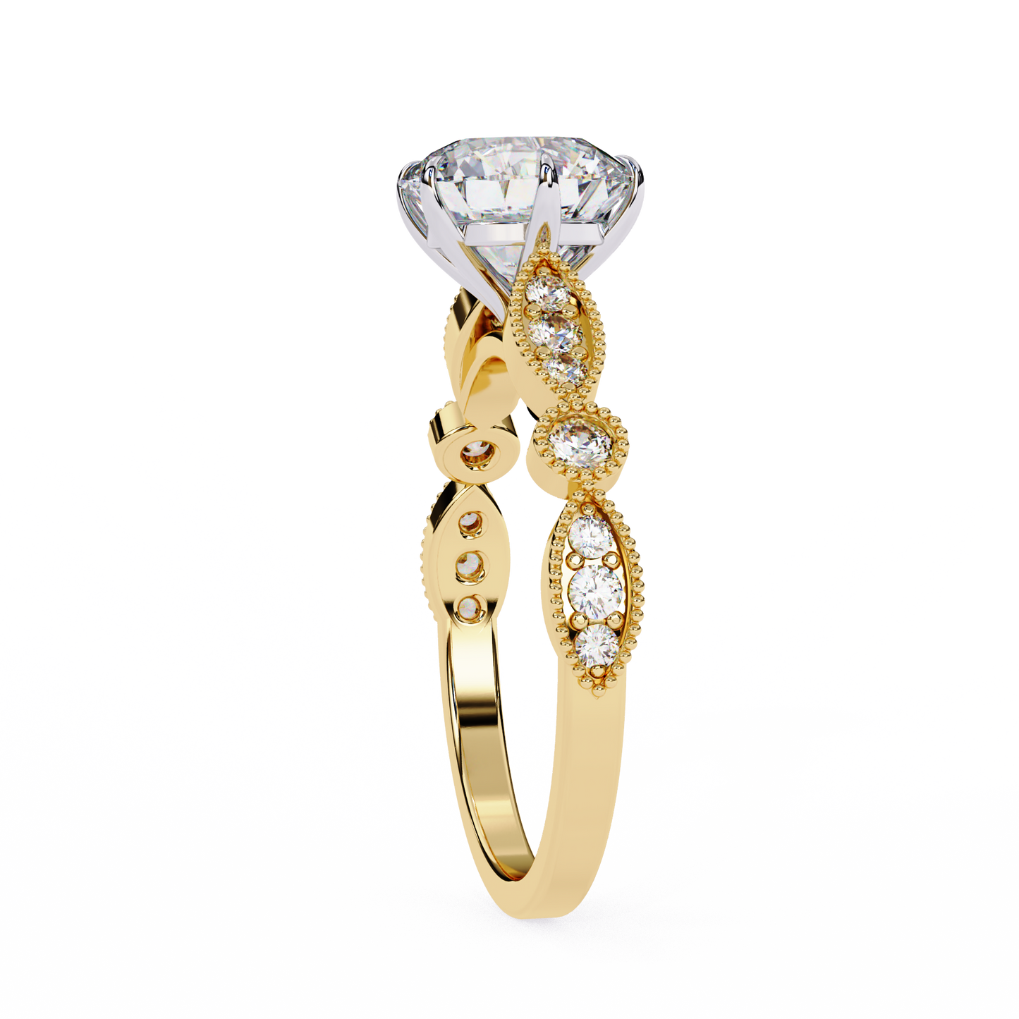 yellow gold / moissanite, yellow gold / lab grown