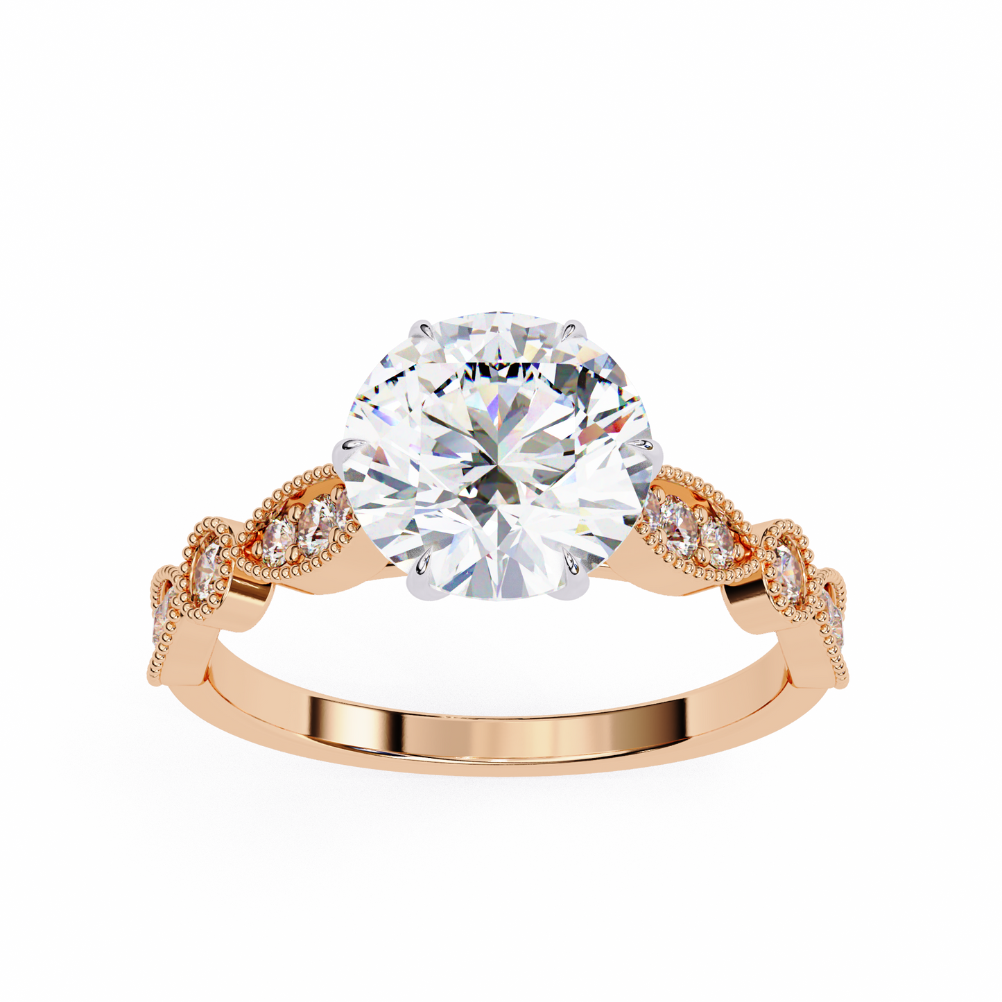 rose gold / moissanite, rose gold / lab grown