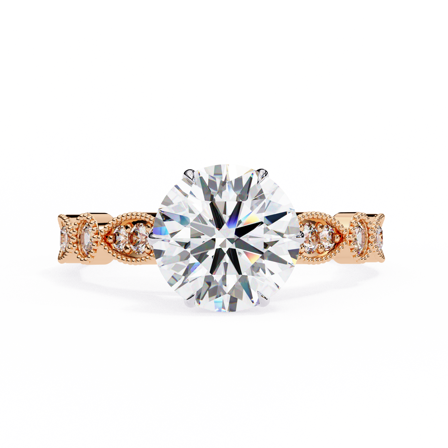 rose gold / moissanite, rose gold / lab grown