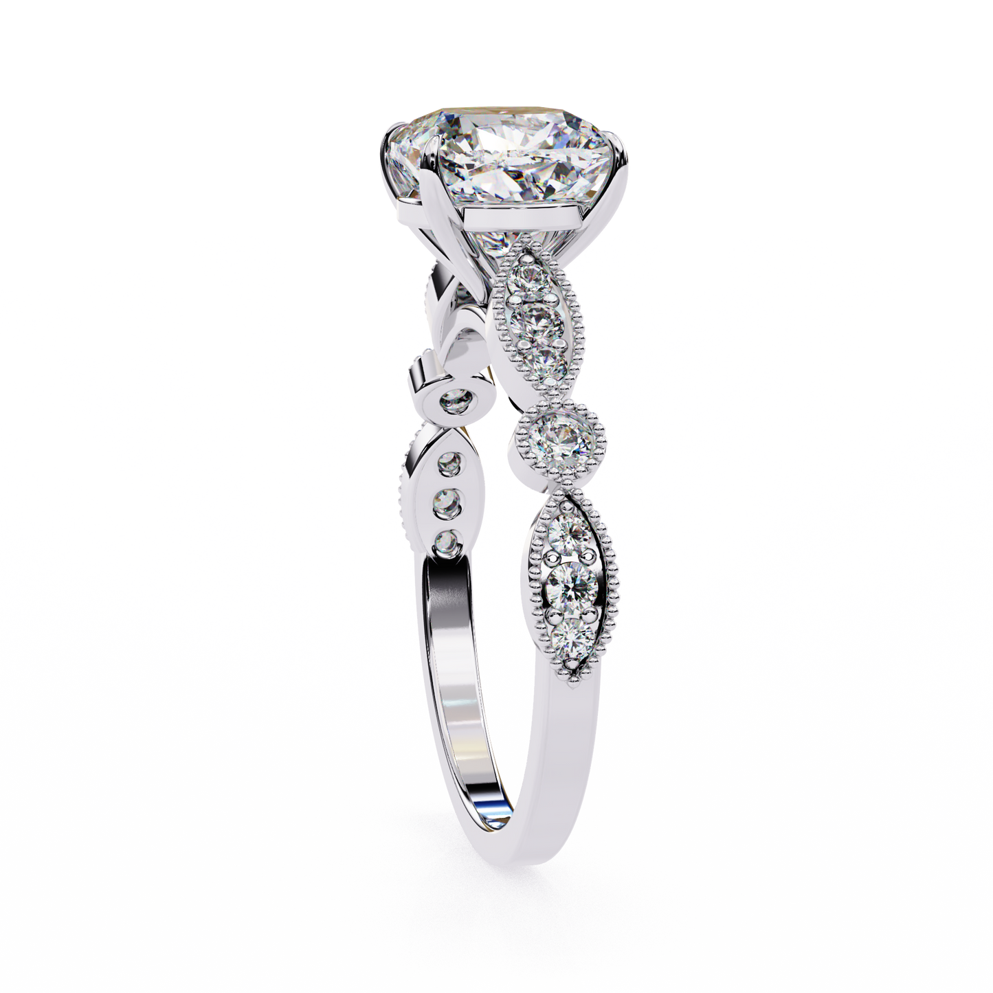 white gold / moissanite, white gold / lab grown