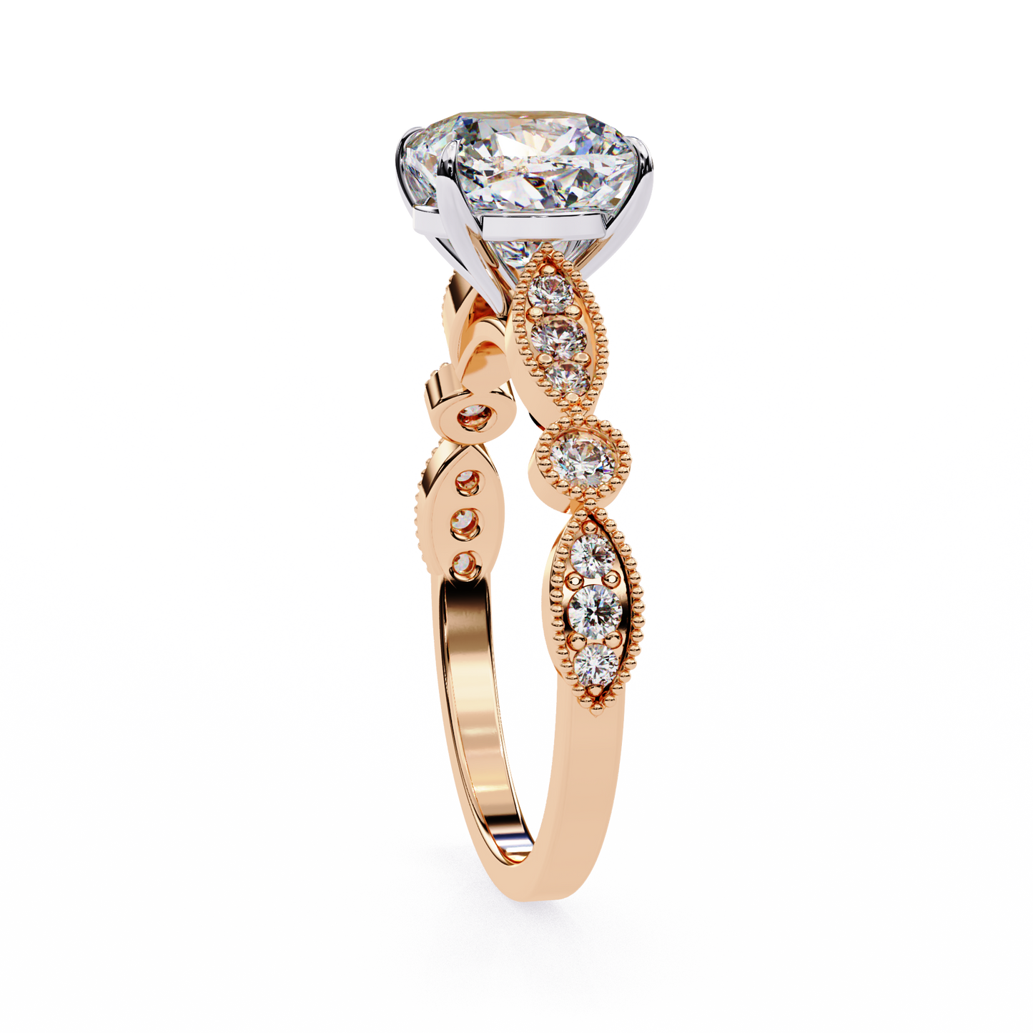 rose gold / moissanite, rose gold / lab grown