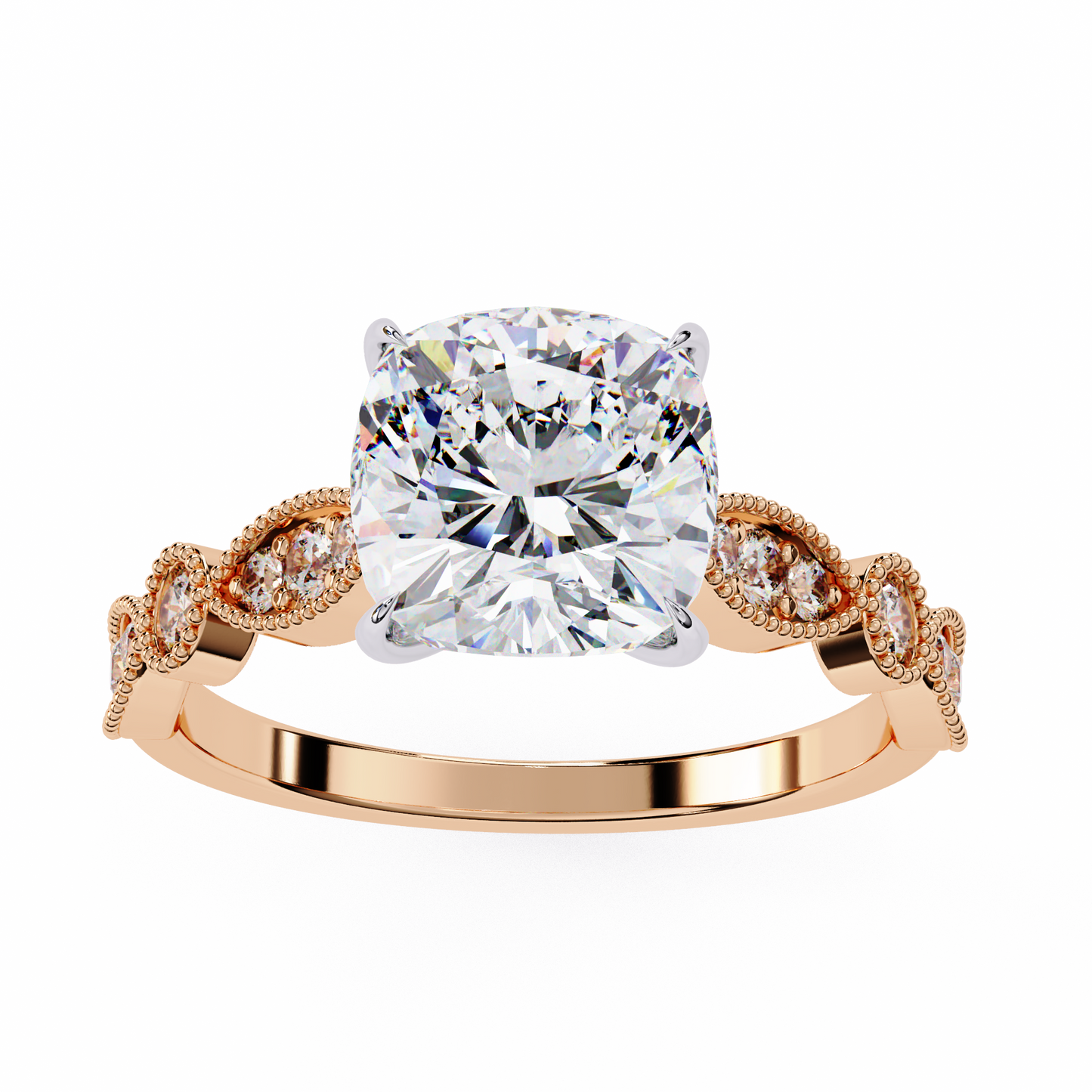 rose gold / moissanite, rose gold / lab grown