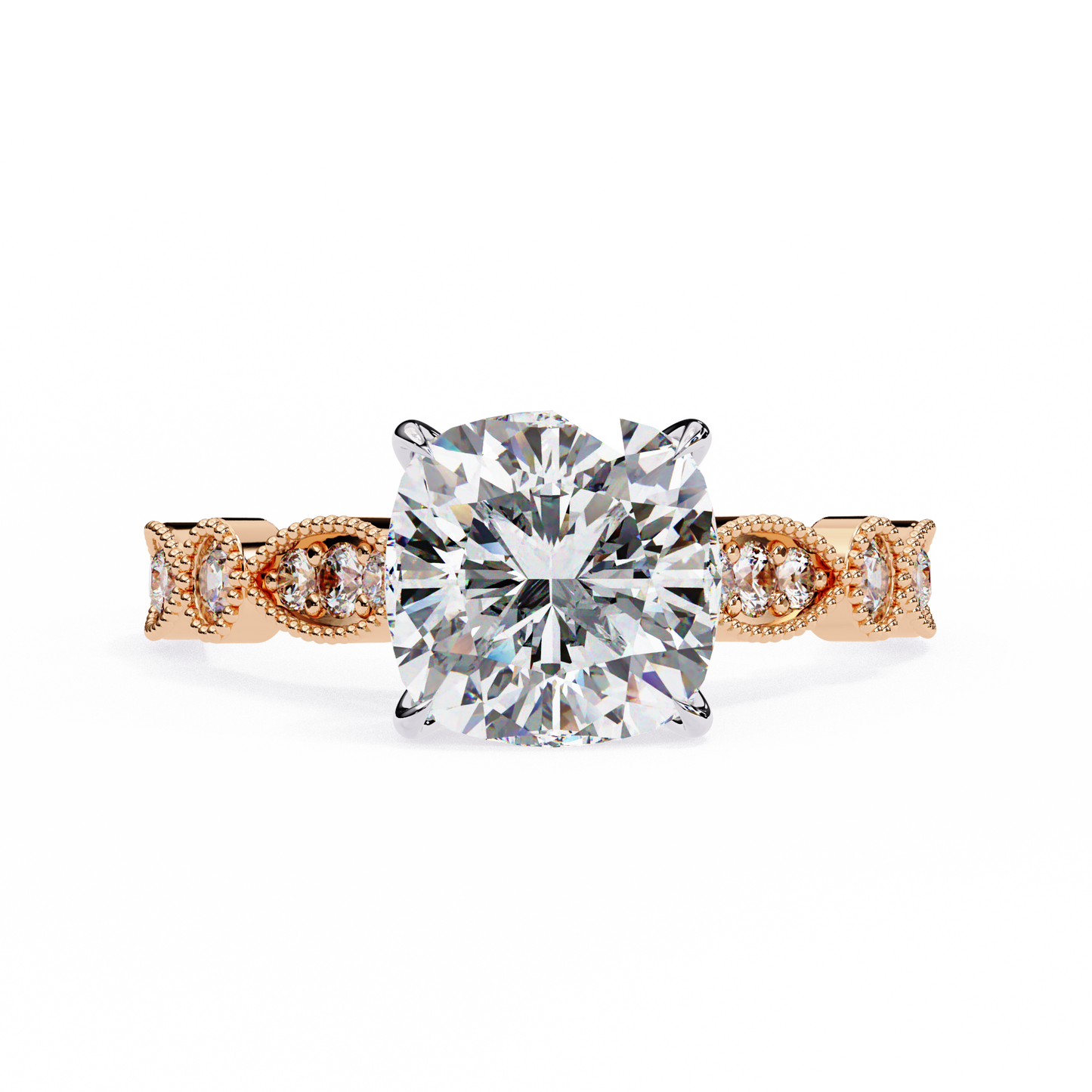 rose gold / moissanite, rose gold / lab grown