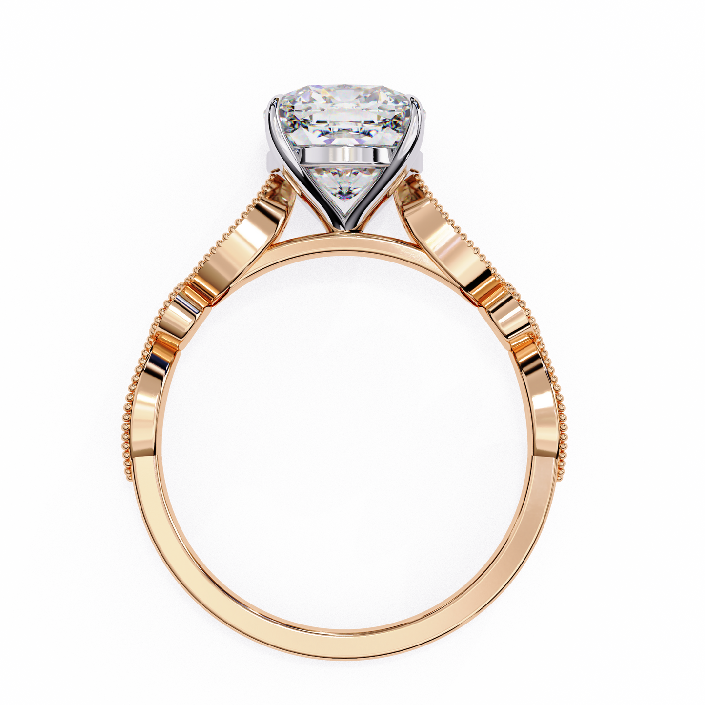 rose gold / moissanite, rose gold / lab grown