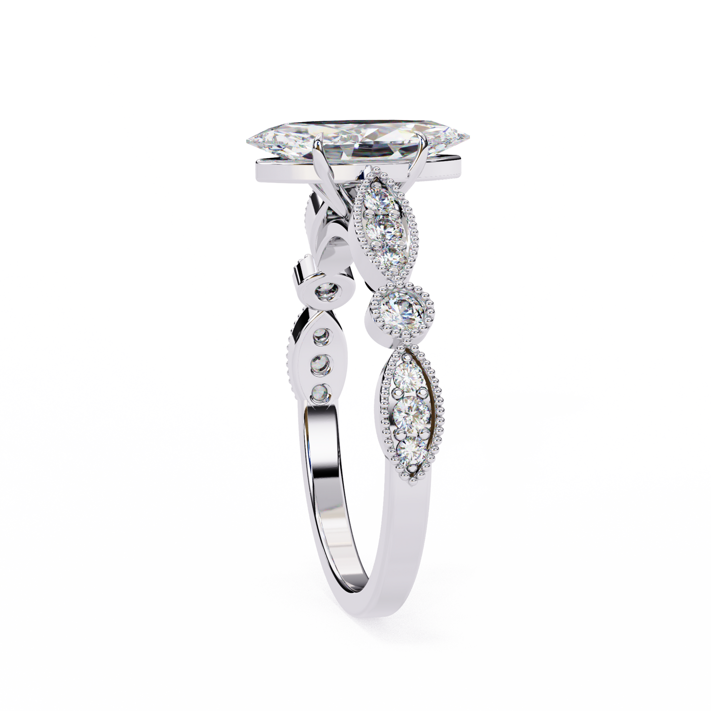 white gold / moissanite, white gold / lab grown
