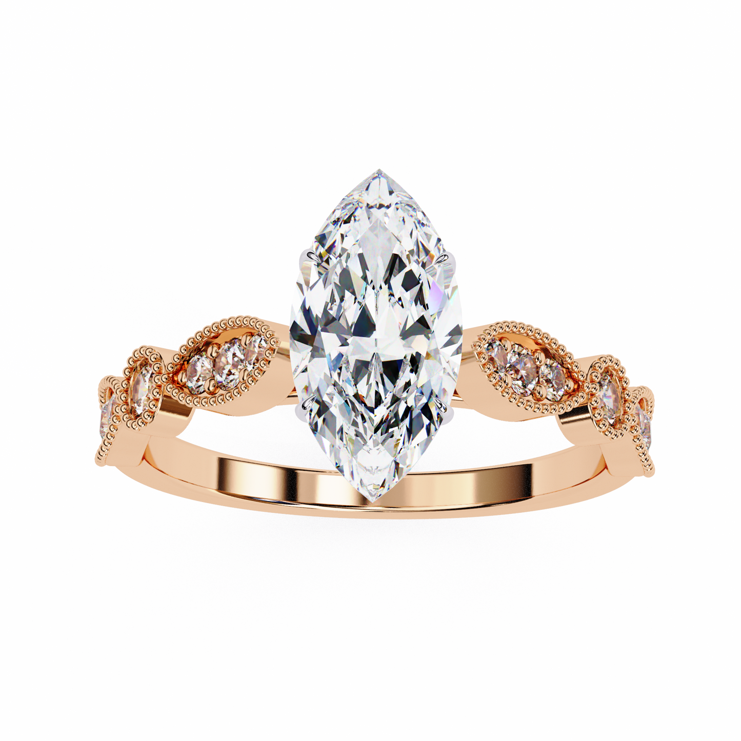 rose gold / moissanite, rose gold / lab grown