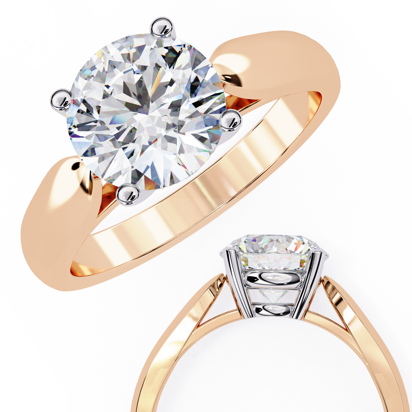 rose gold / moissanite, rose gold / lab grown