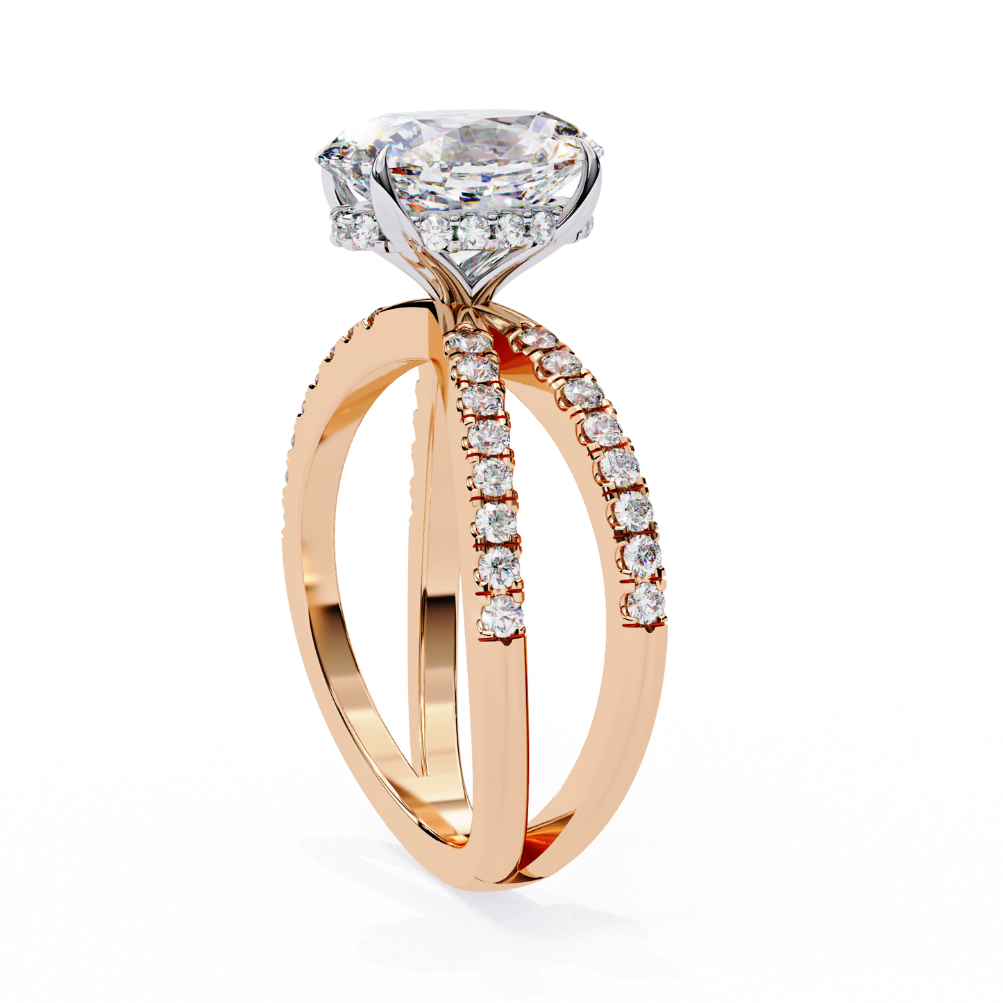 rose gold / moissanite, rose gold / lab grown