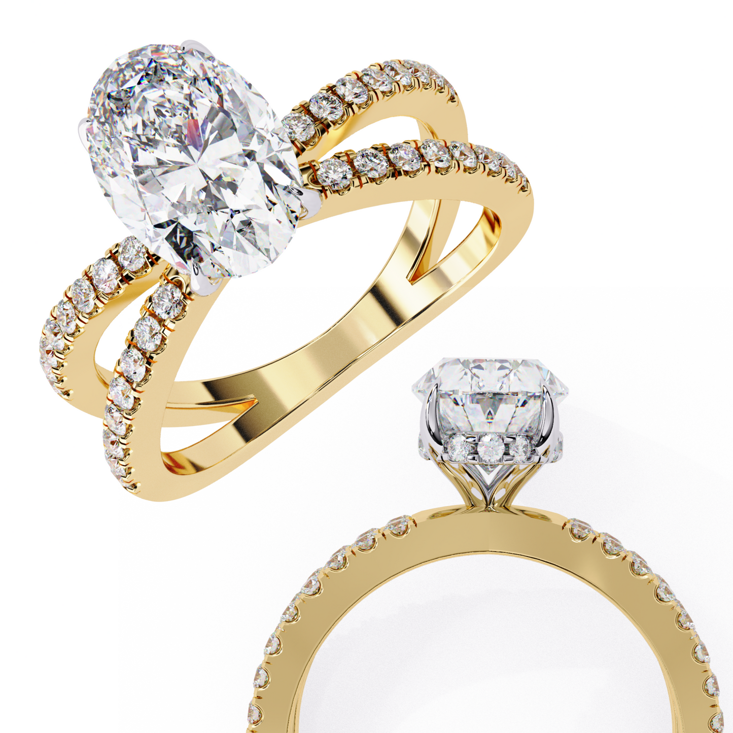 yellow gold / moissanite, yellow gold / lab grown