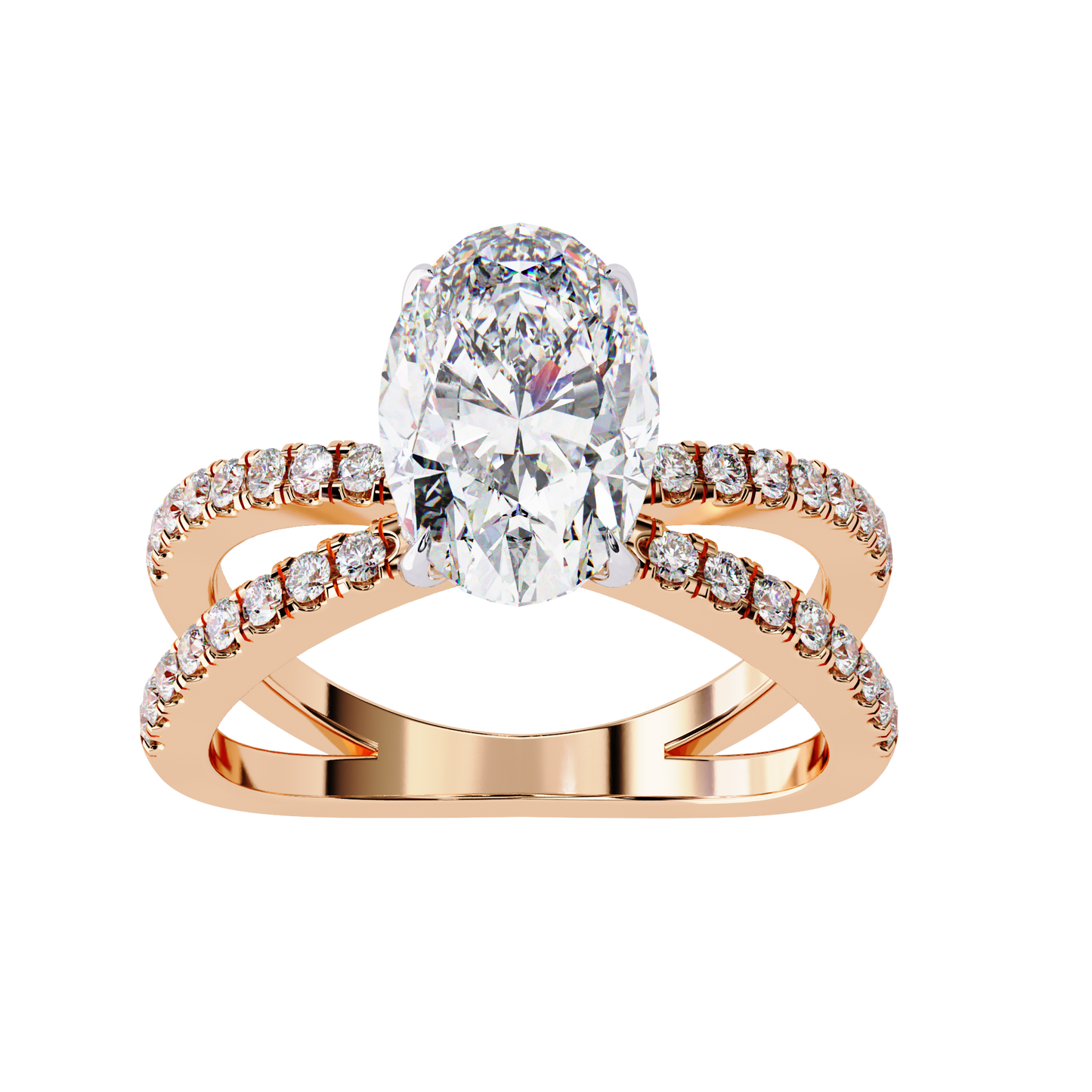 rose gold / moissanite, rose gold / lab grown