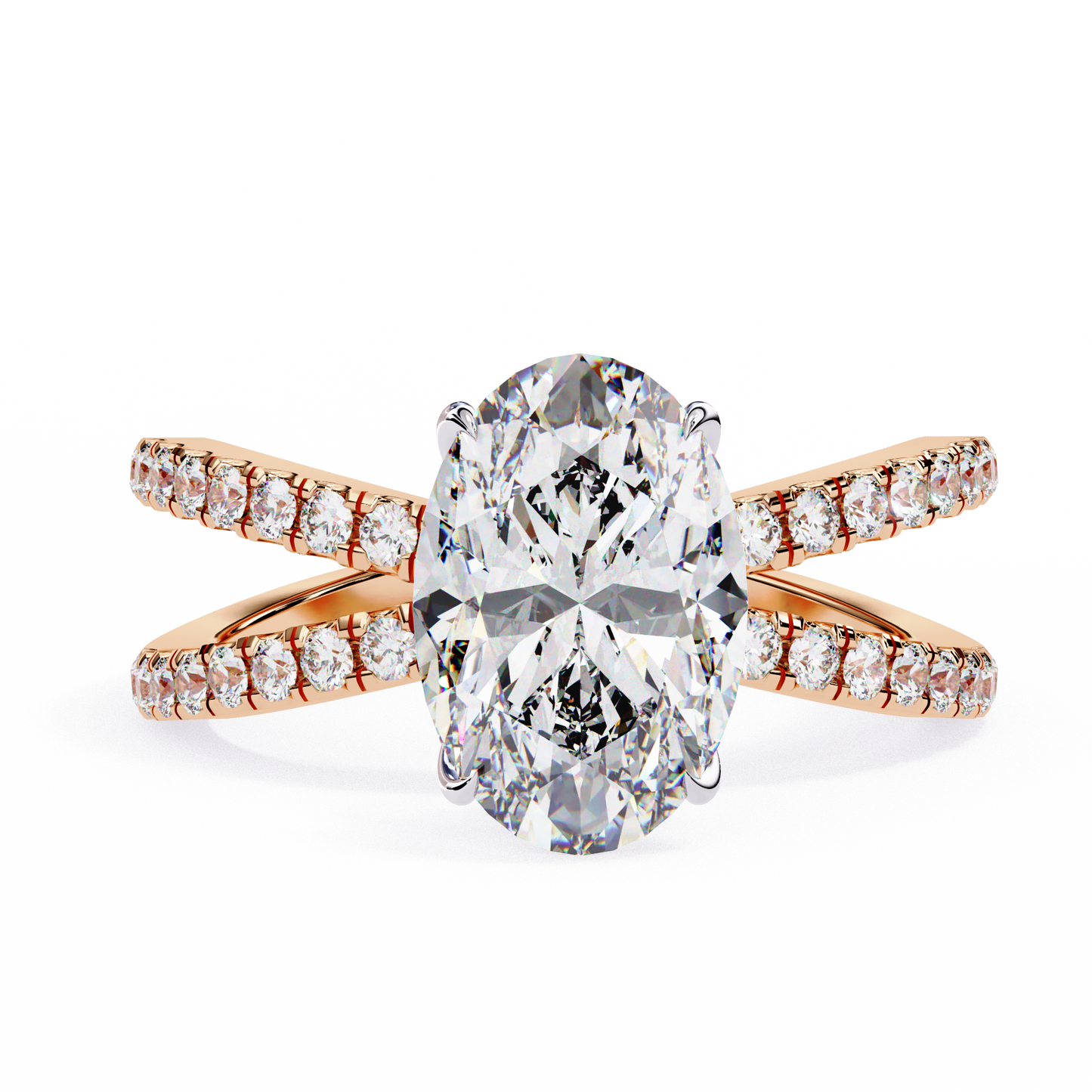 rose gold / moissanite, rose gold / lab grown