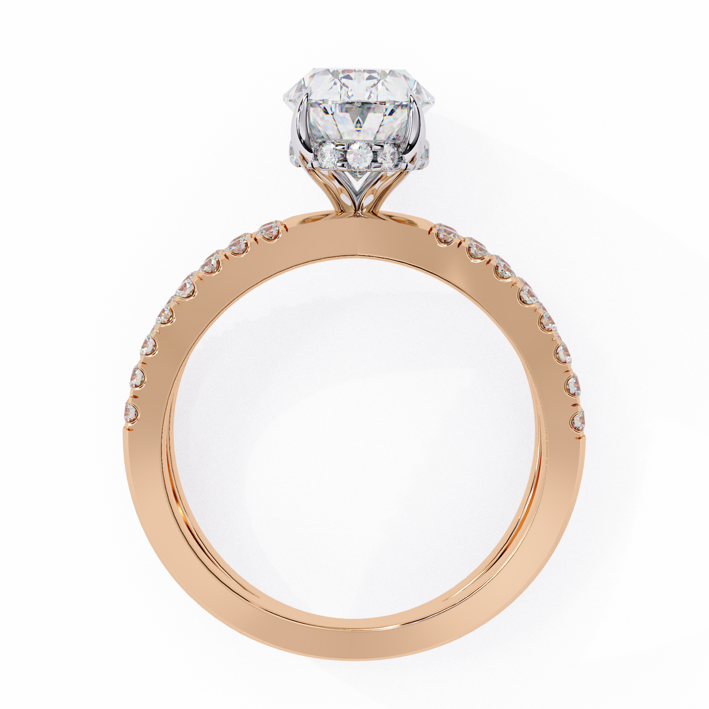rose gold / moissanite, rose gold / lab grown