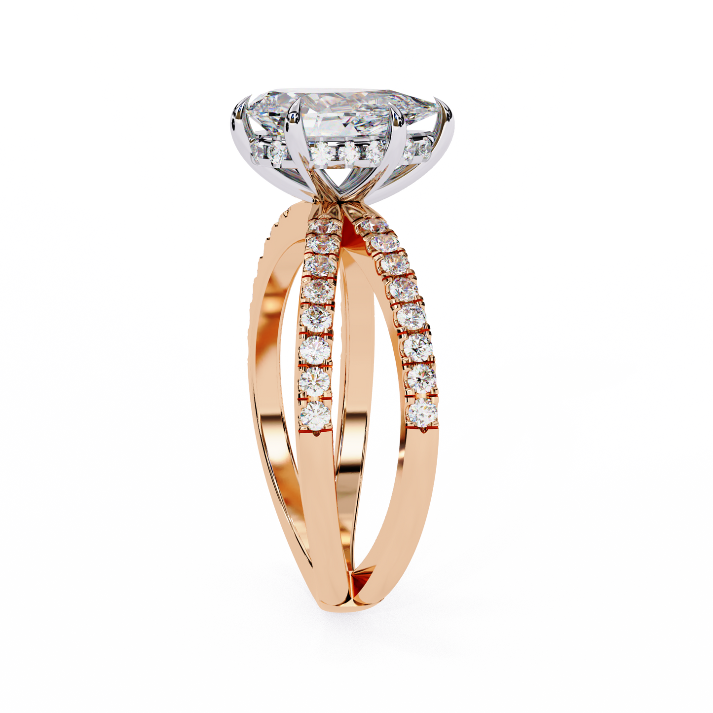 rose gold / moissanite, rose gold / lab grown