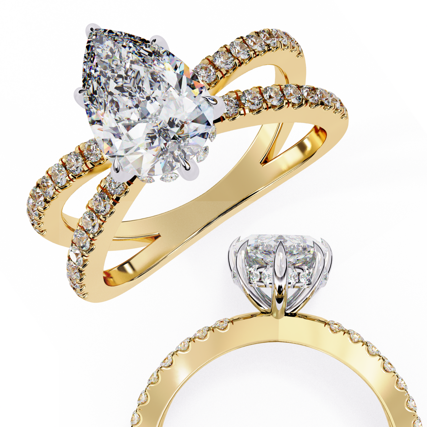 yellow gold / moissanite, yellow gold / lab grown