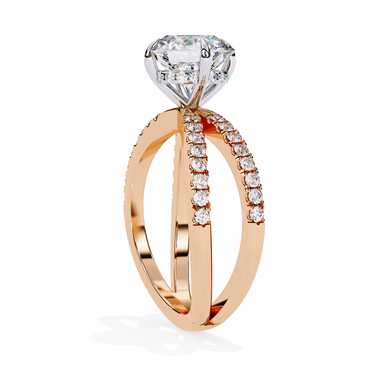 rose gold / moissanite, rose gold / lab grown