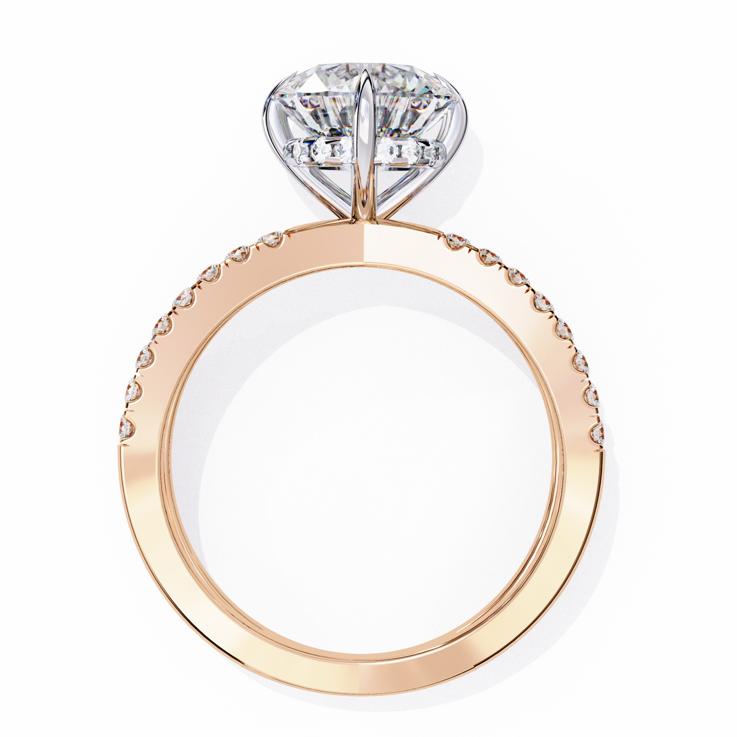 rose gold / moissanite, rose gold / lab grown