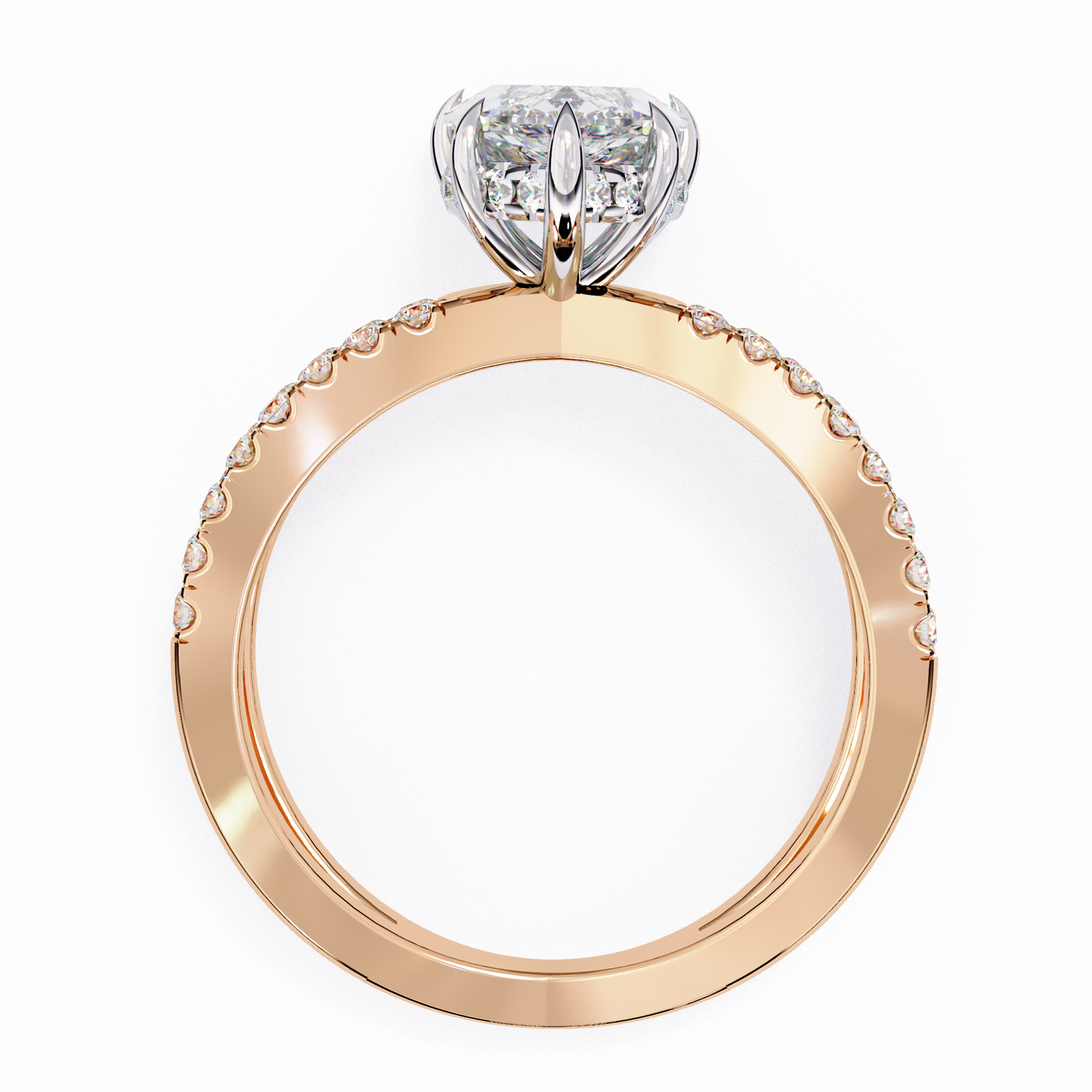rose gold / moissanite, rose gold / lab grown