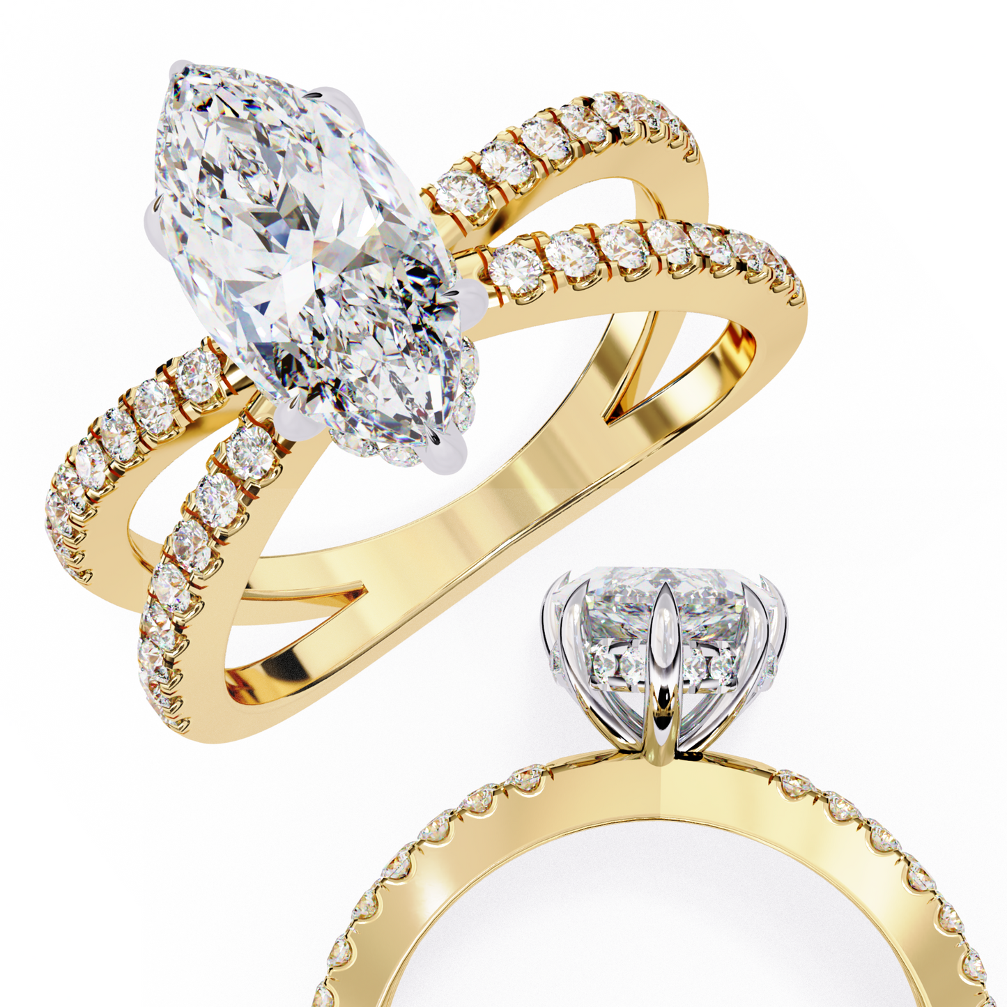 yellow gold / moissanite, yellow gold / lab grown