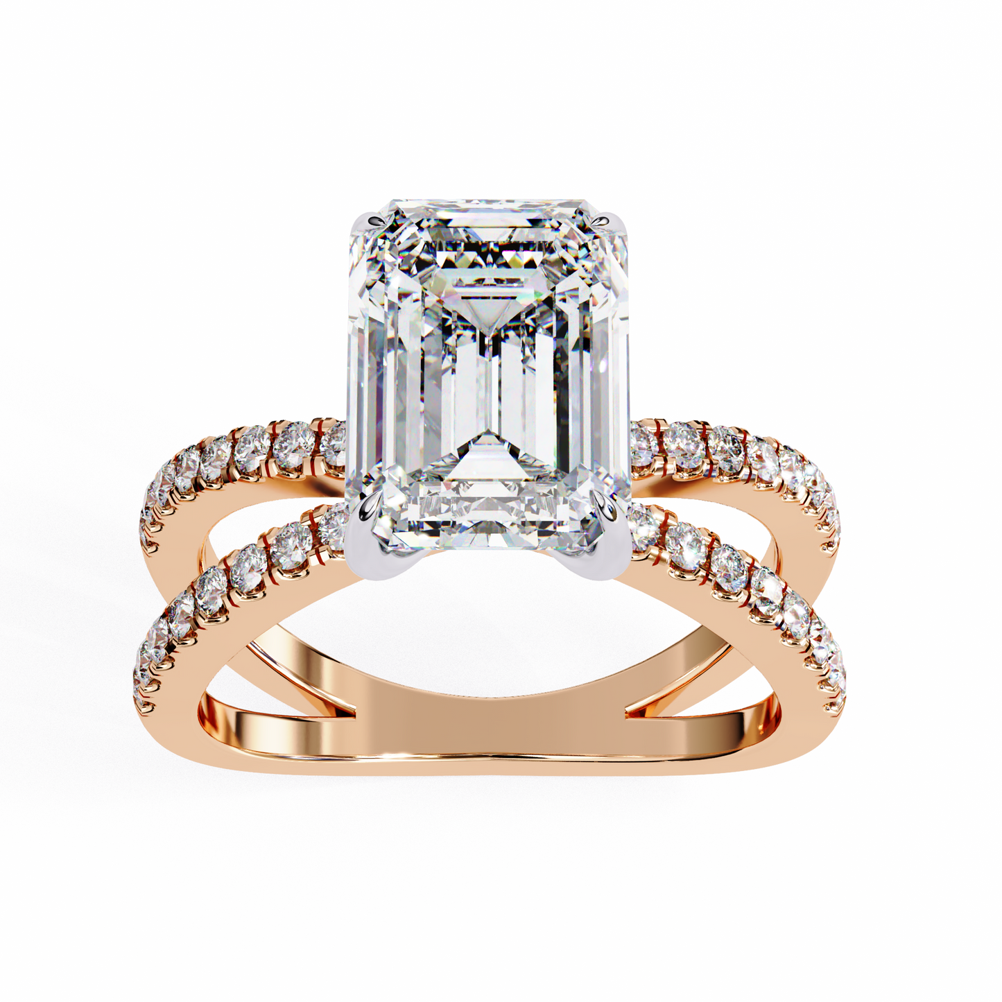 rose gold / moissanite, rose gold / lab grown
