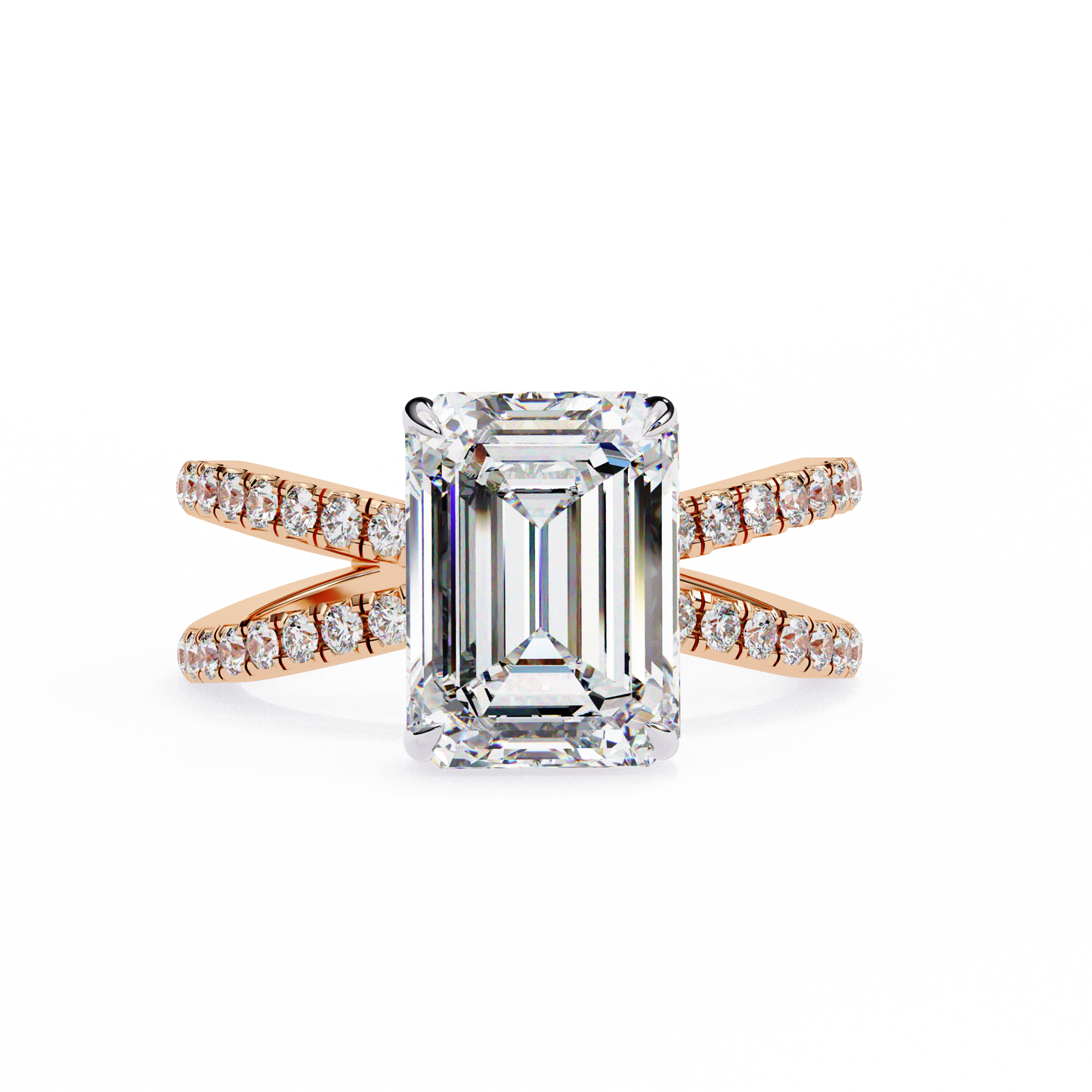 rose gold / moissanite, rose gold / lab grown