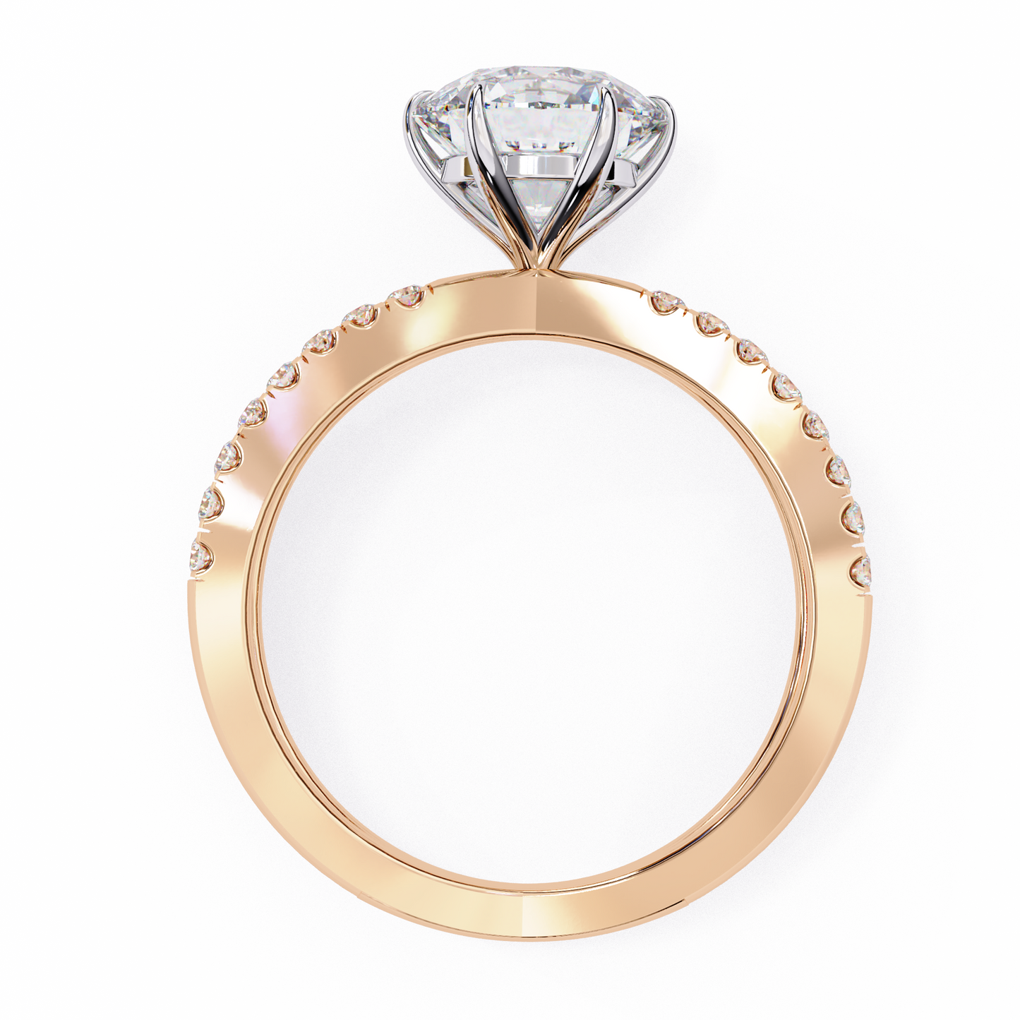rose gold / moissanite, rose gold / lab grown