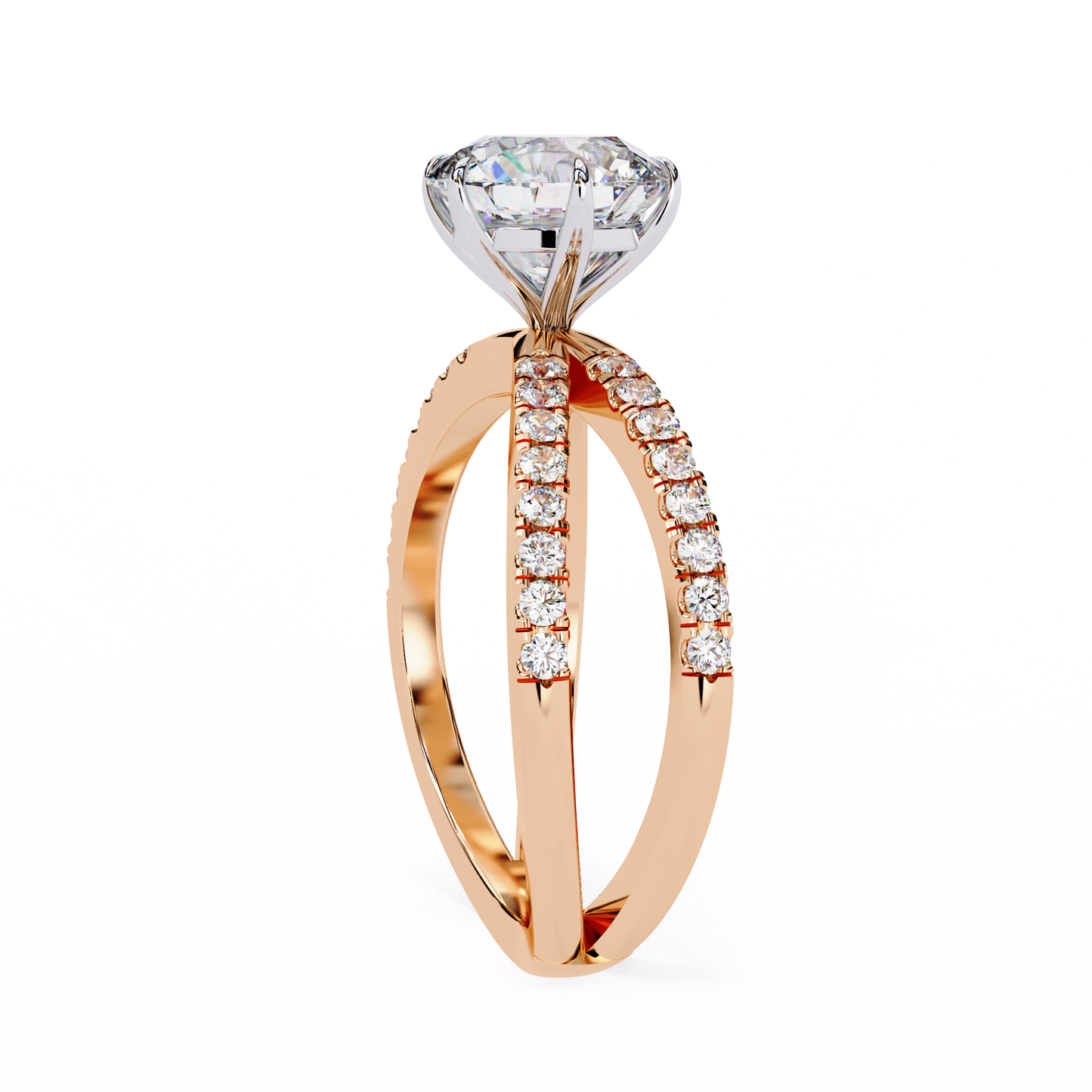 rose gold / moissanite, rose gold / lab grown