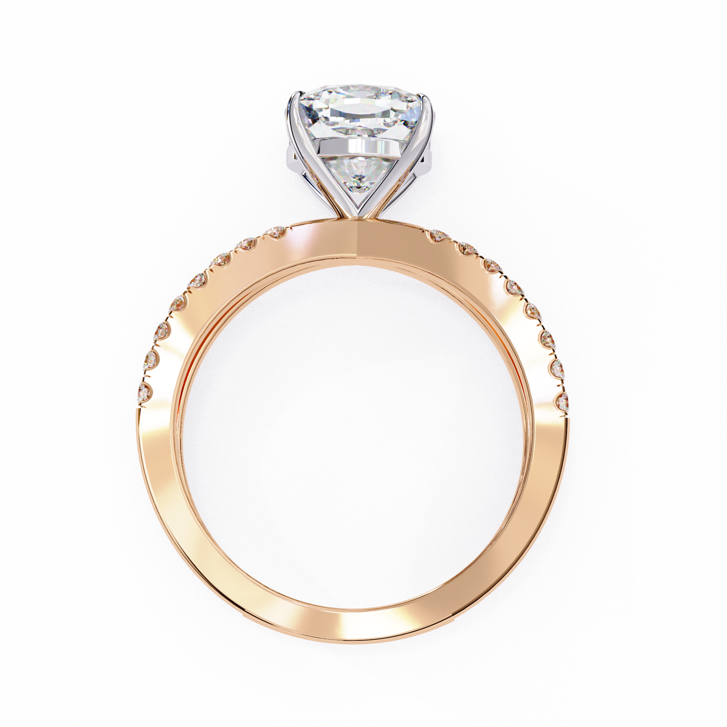 rose gold / moissanite, rose gold / lab grown