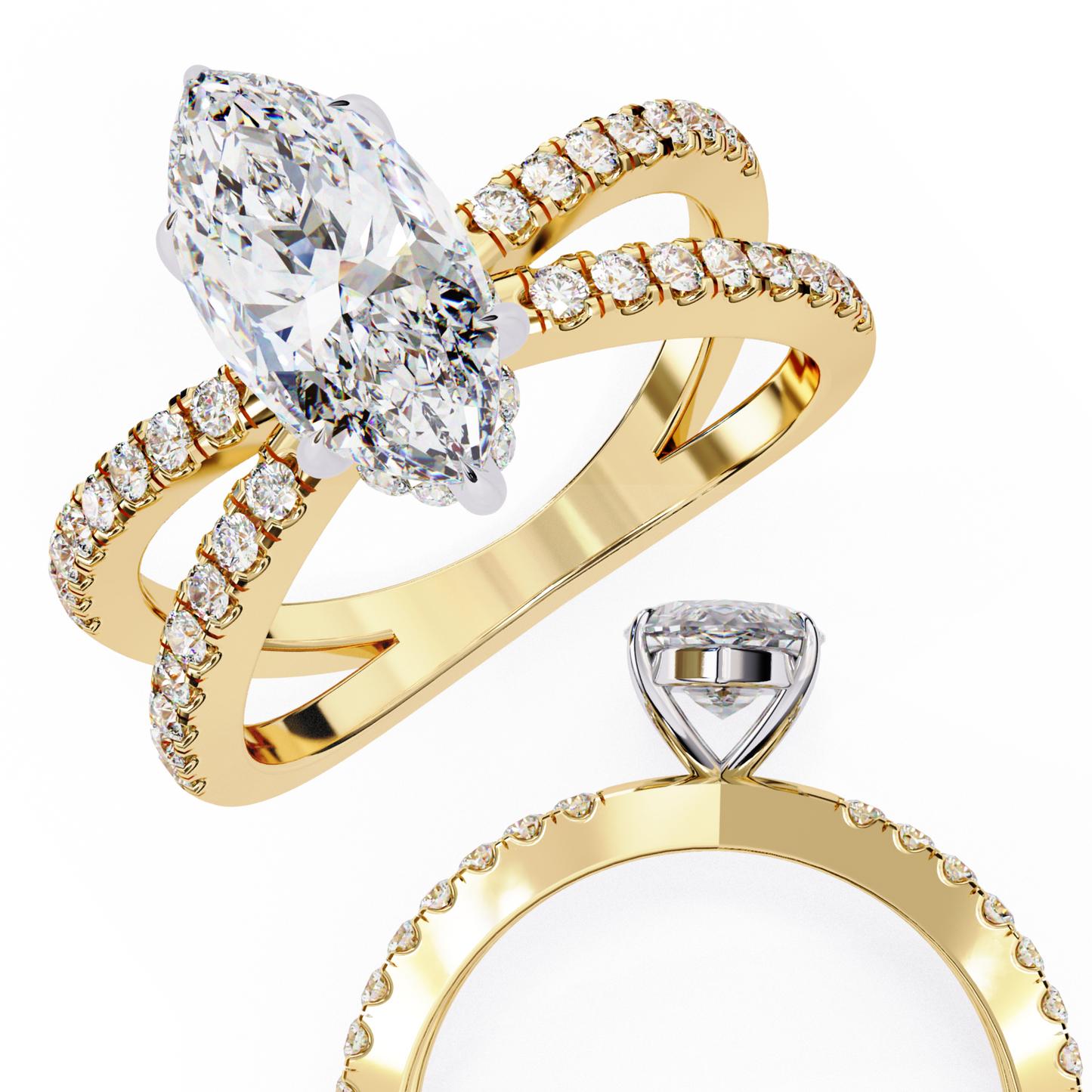 yellow gold / moissanite, yellow gold / lab grown