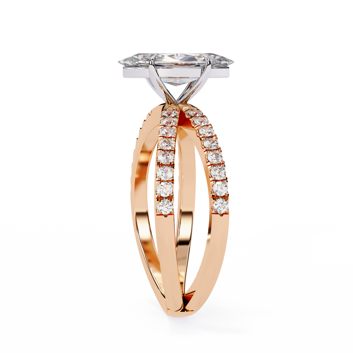 rose gold / moissanite, rose gold / lab grown