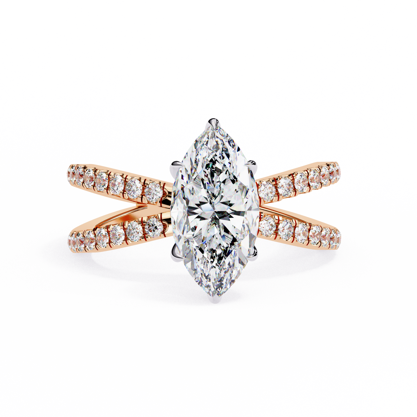 rose gold / moissanite, rose gold / lab grown