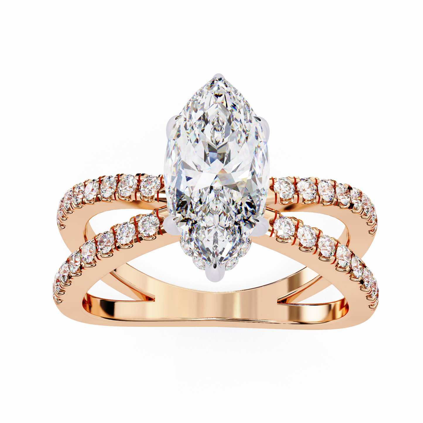rose gold / moissanite, rose gold / lab grown