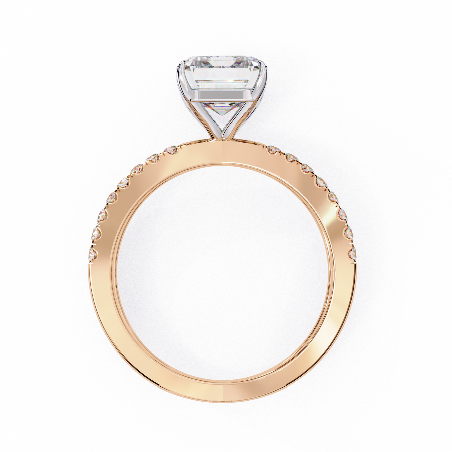 rose gold / moissanite, rose gold / lab grown