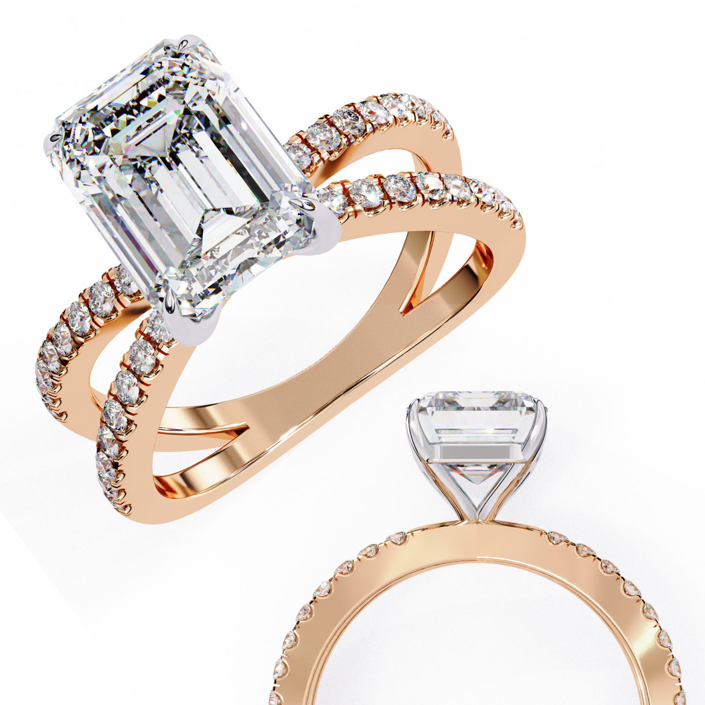 rose gold / moissanite, rose gold / lab grown